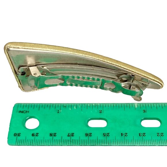 Vintage Gold Metallic Fabric Atomic French Barrette 80s 90s Leeza Long Hair 3.5" - Picture 5 of 7